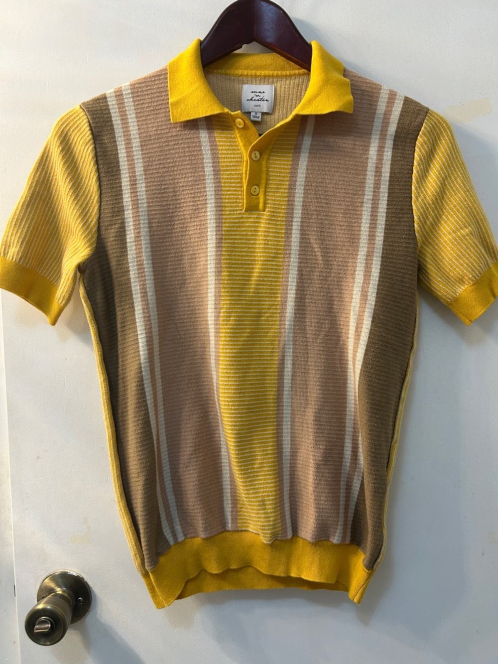 Max ‘n Chester Yellow & Brown Striped Knit Polo Shirt, Sz S